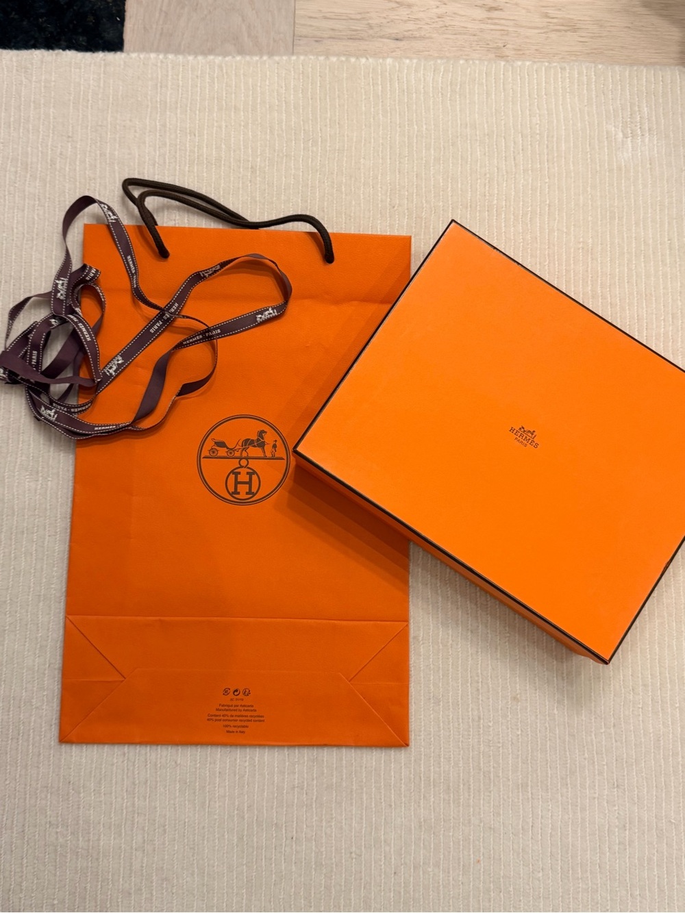 Authentic Hermes Oran Sandal Shoe Box?  Shopping Bag and Ribbon Set - No Shoes